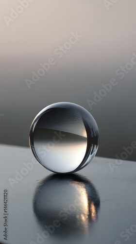 A singular crystal sphere reflects ethereal twilight, conjuring solstice meditation, clairvoyant visions, and zenimist contemplation on glassy realms