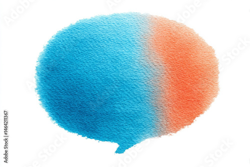A vibrant watercolor speech bubble blends azure and coral, perfect for World Art Day or creative journaling inspiration