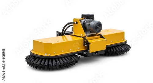 Powerful Street Sweeper: A detailed studio shot of a robust and efficient street sweeper, meticulously designed for urban cleanliness. Its bright color contrasts with the intricate mechanisms.