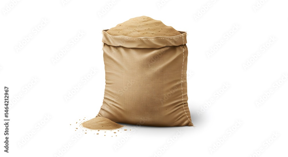 Obraz premium A Bag of Sand: A close-up shot of a rough brown sack brimming with golden sand, creating a tactile contrast, ready for any project.