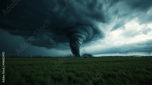 Roaring tempest spirals across sprawling prairie, evoking Tornado Awareness Day's ferocity and the ominous whisper of Windy Wednesday