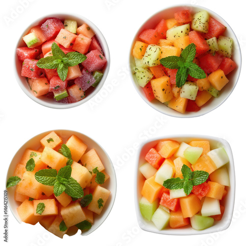 Melon Medley Bowl, Top View, White Background  
