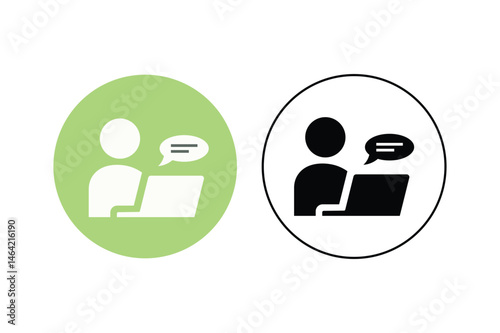 Teleconference Icons with Male and Laptop, virtual meeting icon, digital communication icon, remote work concept icon