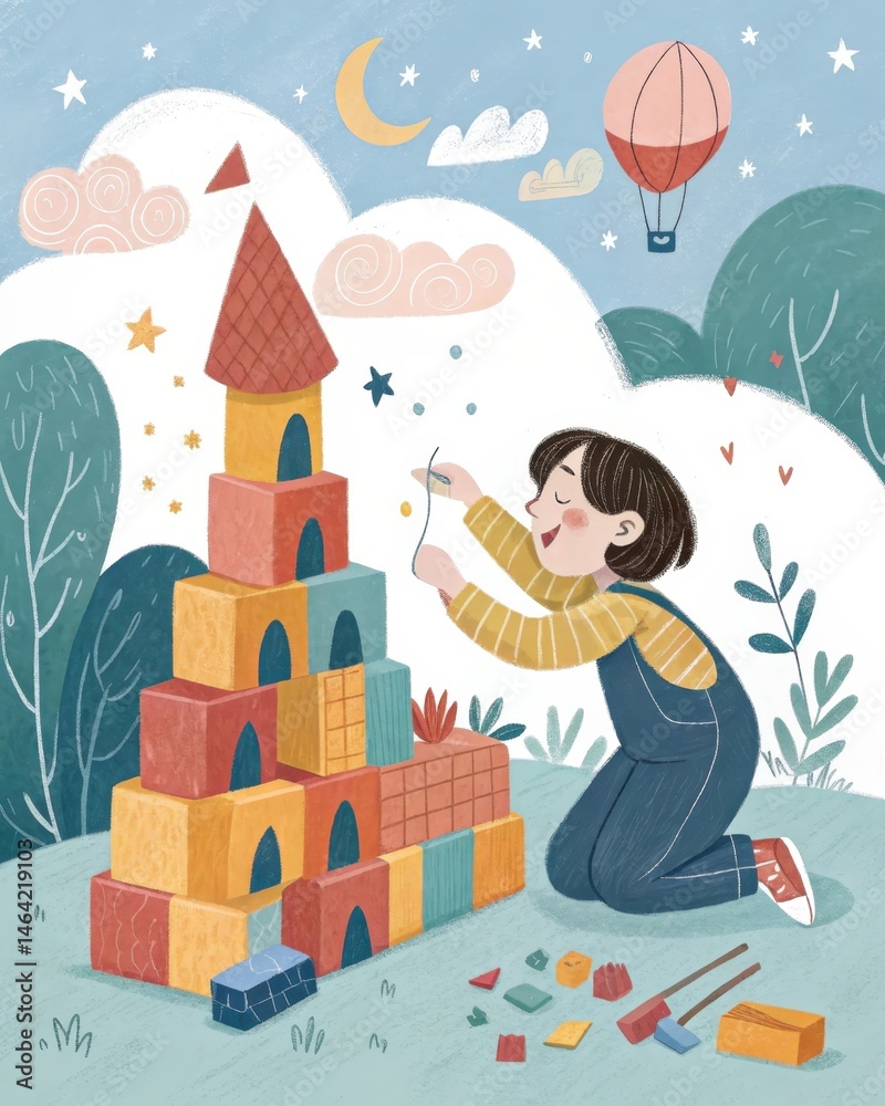 A gleeful child plays with their imagination constructing an elaborate fort capturing the essence of the Innocent archetype filled with hope and a longing for purity.