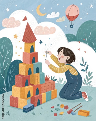Obraz na płótnie A gleeful child plays with their imagination constructing an elaborate fort capturing the essence of the Innocent archetype filled with hope and a longing for purity. w salonie