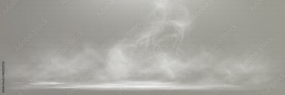 Naklejka premium Abstract white smoke or steam rising in spotlight on dark background, mystical vapor effect. 