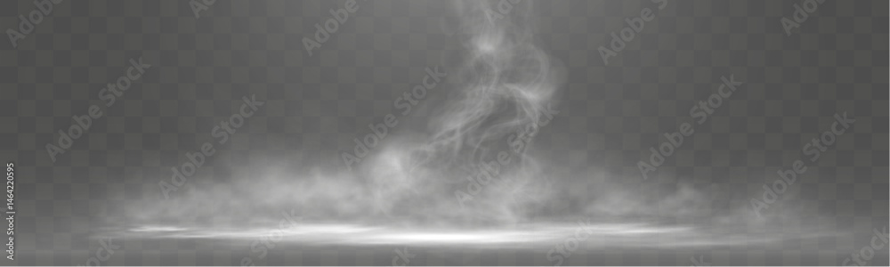 Abstract white smoke or steam rising in spotlight on dark background, mystical vapor effect.
