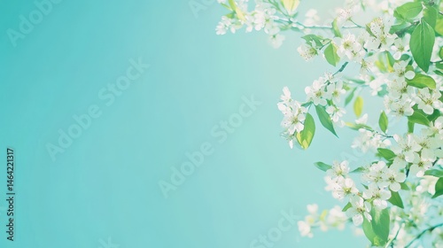 Obraz na płótnie Blossoming Elegance: A captivating view of delicate white flowers blooming against a backdrop of soft sky. It's a scene of freshness, tranquility, and the beauty of springtime. w salonie