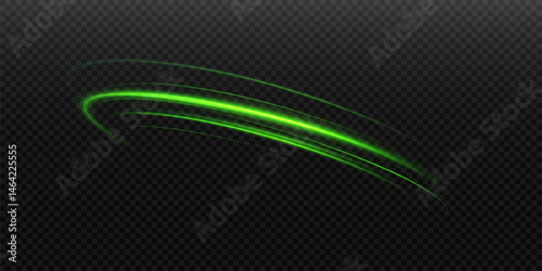 Light lines of green light.Curved velocity lines.Dynamic curls of neon light.