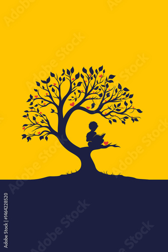 Child, Teenager, Book, Learning, Reading, Tree, Growth, Freedom, Artwork, Vector Art