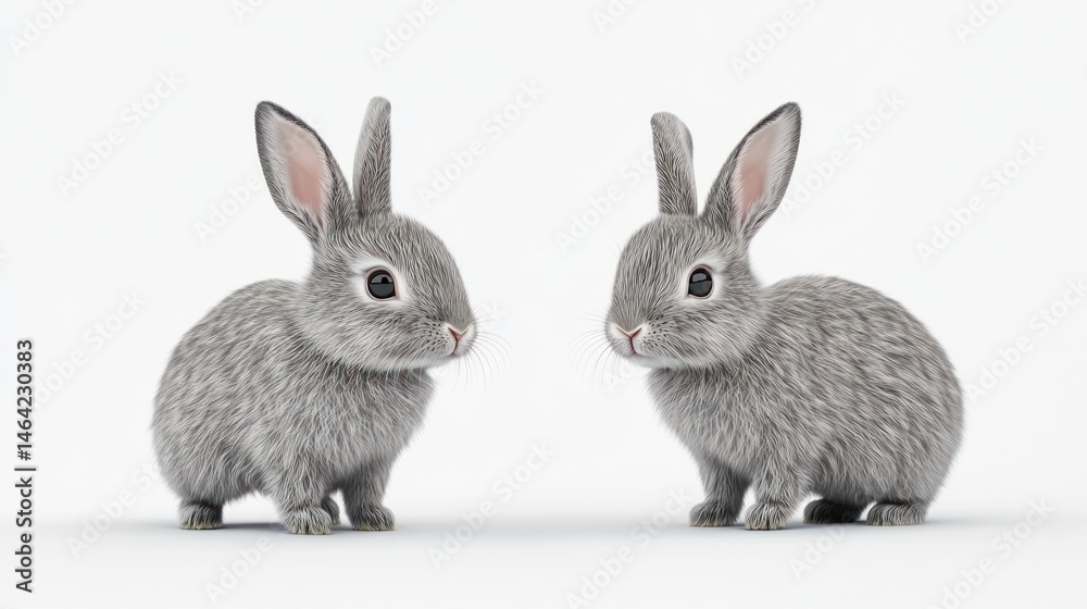 Fototapeta premium Adorable Grey Rabbits: A Pair of Bunny Portraits