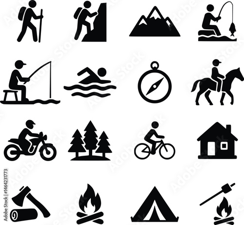 Outdoor Adventure and Camping Icons Set