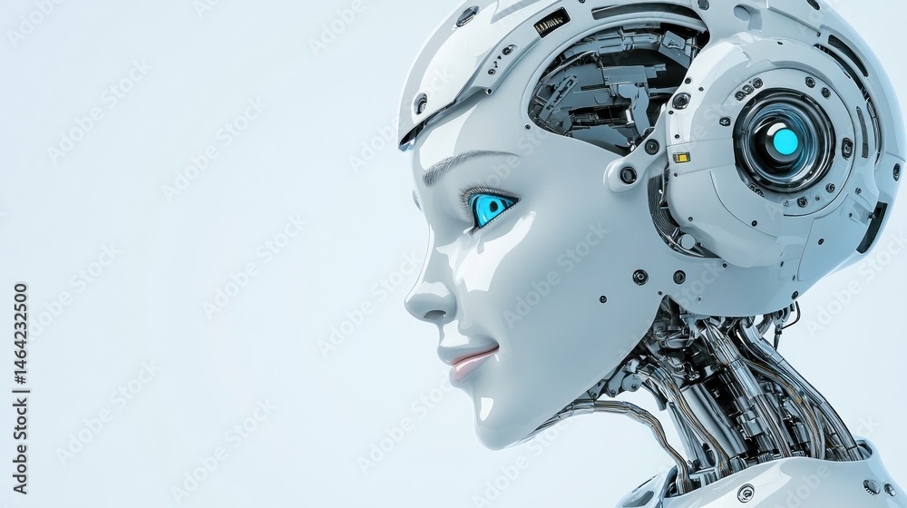 Futuristic Female Robot Head: Unveiling the Mechanics of Artificial Intelligence Futuristic Female Robot Head: Unveiling the Mechanics of Artificial Intelligence