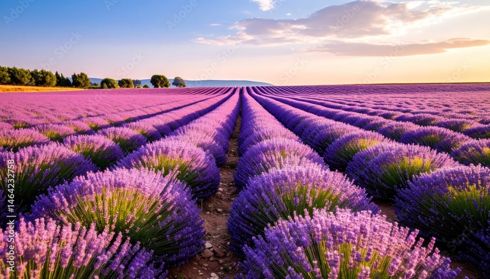 Naklejka premium Lavender Field at Sunset