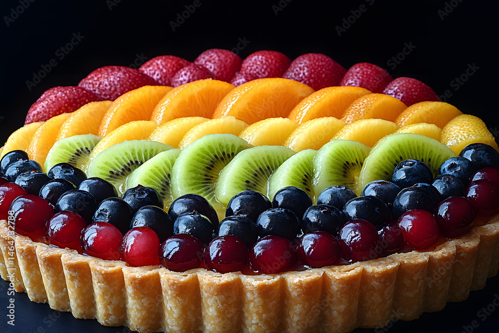 Colorful Fruit Tart with Kiwi, Berries, and Peaches for Dessert Inspiration
