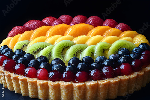 Obraz na płótnie Colorful Fruit Tart with Kiwi, Berries, and Peaches for Dessert Inspiration w salonie