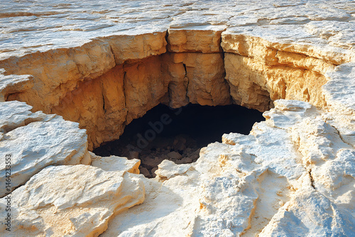 Obraz na płótnie Natural Limestone Sinkhole Formation in Arid Desert Landscape w salonie