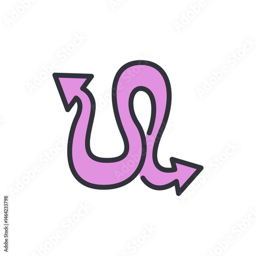 Pink convoluted route with arrow ends pointing in opposite directions