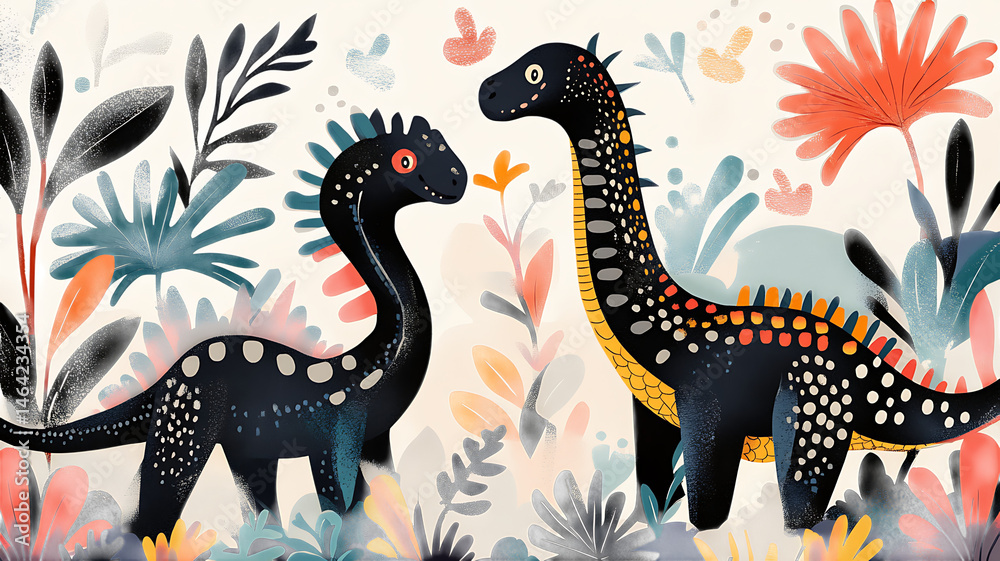 Obraz premium set of black and color dinosaurs 