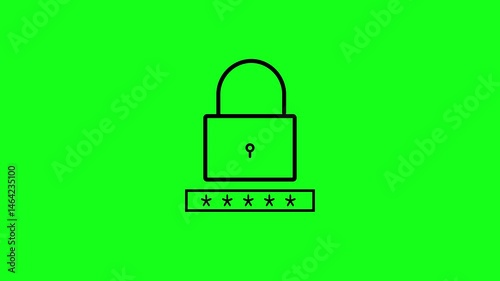 Open Padlock with Password Field .Minimal Cybersecurity and Lodging Access Icon animation with green background.