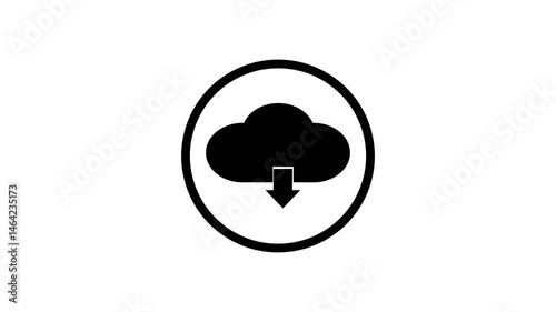Cloud Download Icon Animation .Minimalist Cloud Symbol with Arrow for File Transfer and Sync