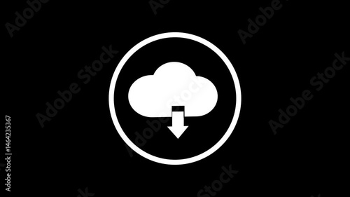 Cloud Download Icon Animation. cloud with a downward arrow, symbolizing cloud downloading, data synchronization, or online storage access. Smooth, loopable animation on a black background.