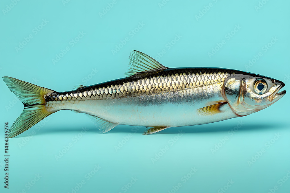 Fresh Herring Display on Vibrant Blue Background for Culinary Design