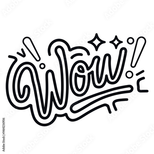 Line art WOW text icon coloring page 