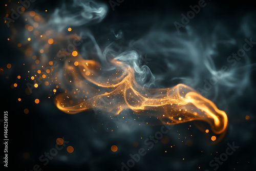 Enchanting Swirl of Golden Smoke and Particles for Mystical Design Background
