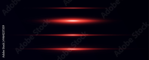  Glowing horizontal red light line with radiant shine and beam effect. Futuristic  flare, and neon glow.  digital highlights. 