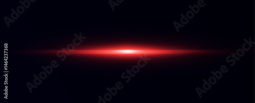  Glowing horizontal red light line with radiant shine and beam effect. Futuristic  flare, and neon glow.  digital highlights. 
