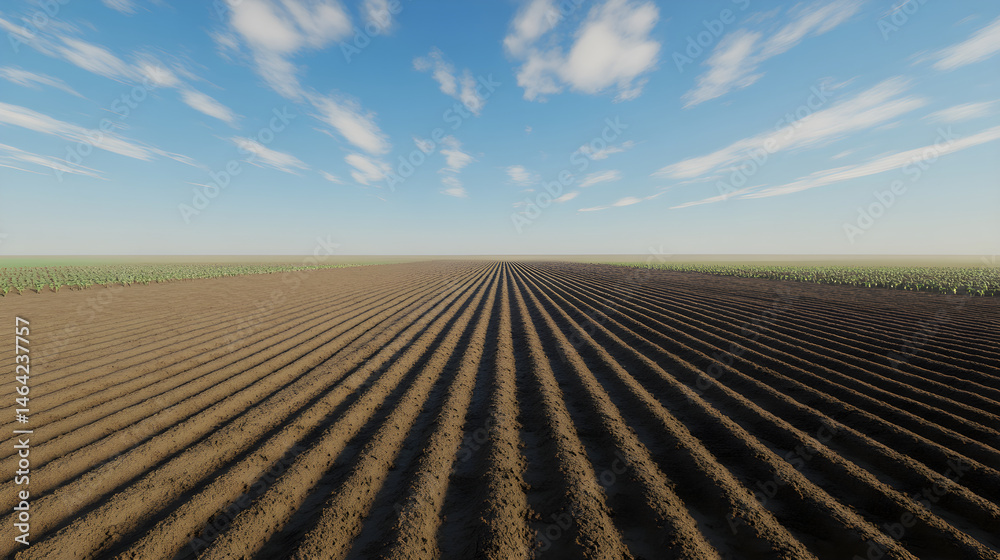 Vast Expanse of Freshly Tilled Land Under a Clear Sky Awaits New Crops
