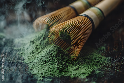Traditional Japanese Tea Ceremony Essentials with Matcha and Bamboo Whisks