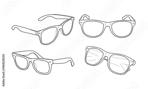 Vector set of hand-drawn eyeglass frames. Black and white outline illustrations of optical and sunglasses frames. Ideal for coloring books, fashion design, and branding projects.
