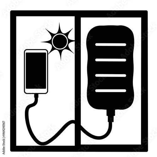 Silhouette of Solar Window Cling Panel Charging Device, Black and White, Portable Solar Technology Concept