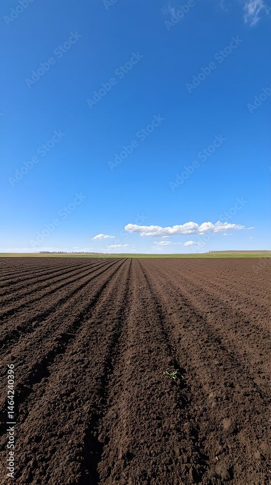 Vast Expanse of Freshly Tilled Land Under a Clear Sky Awaits New Crops