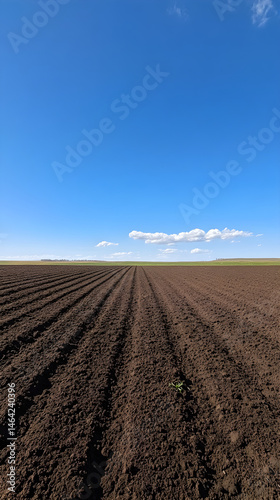Obraz na płótnie Vast Expanse of Freshly Tilled Land Under a Clear Sky Awaits New Crops w salonie