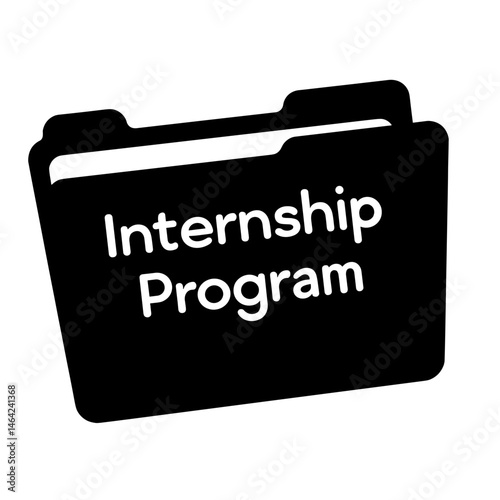 Silhouette of Work Folder Labeled "Internship Program" on White Background, Career Development Concept