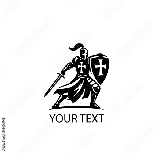 Full Body Templar Knight Fighting Pose Vector Logo Silhouette Isolated on White Background