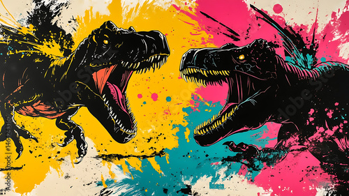 set of black and color dinosaurs 