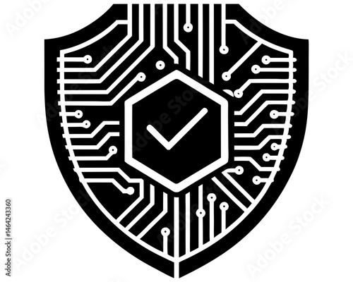 Circuit Board Shield with Check silhouette vector illustration