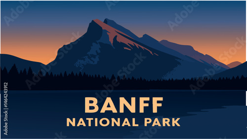 Banff National Park breathtaking mountain scenery as a vector illustration.eps