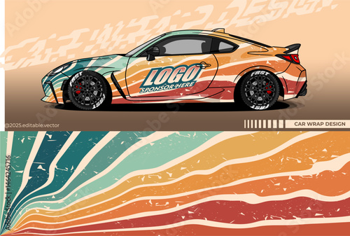 Car wrap design vector with special retro or vintage colour. Abstract decal livery. Sticker vinyl body car. Suitable for racing, drift, rally or daily use