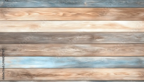 Horizontal wood planks in muted blue, beige, and brown tones