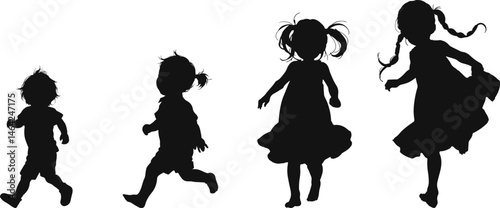 Silhouettes of children running, capturing the joy, energy, and freedom of childhood