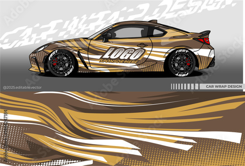 Car wrap design vector with special retro or vintage colour. Abstract decal livery. Sticker vinyl body car. Suitable for racing, drift, rally or daily use