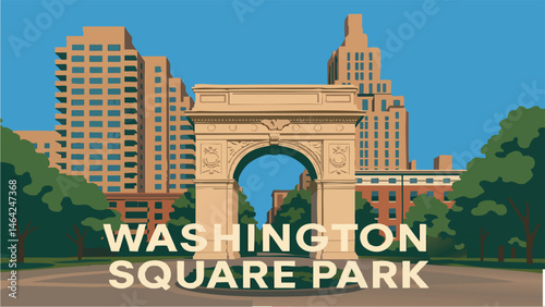 Washington Square Park iconic arch as a vector illustration.eps