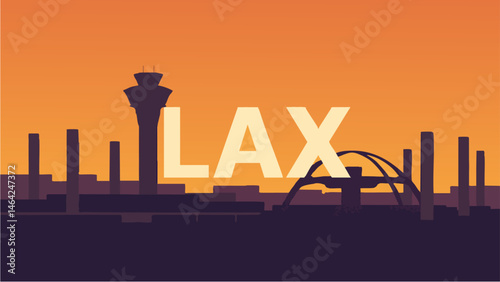 LAX Airport iconic terminal with jets as a vector illustration