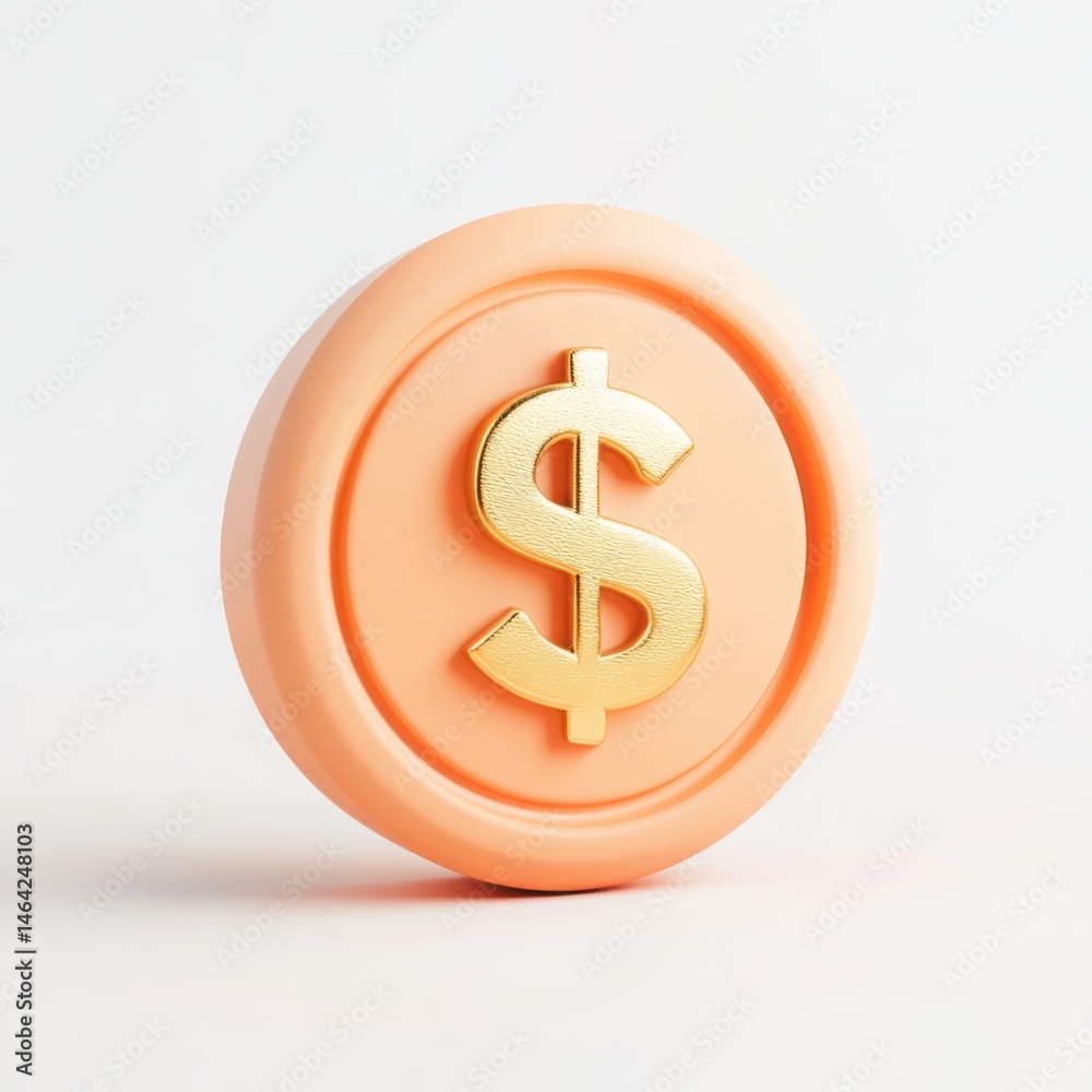 Obraz premium Golden dollar coin isolated on white background for finance, banking, investment, currency and economy use cases.