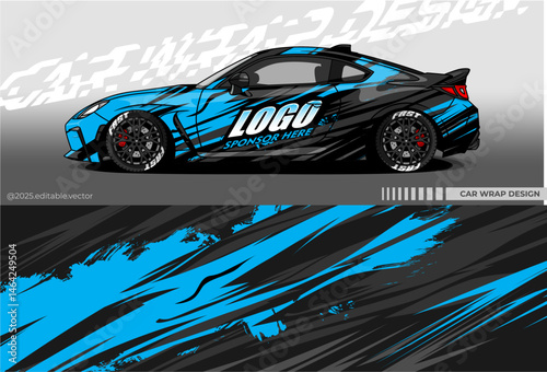 Car wrap design vector with black blue colour. Abstract decal livery. Sticker vinyl body car. Suitable for racing, drift, rally or daily use